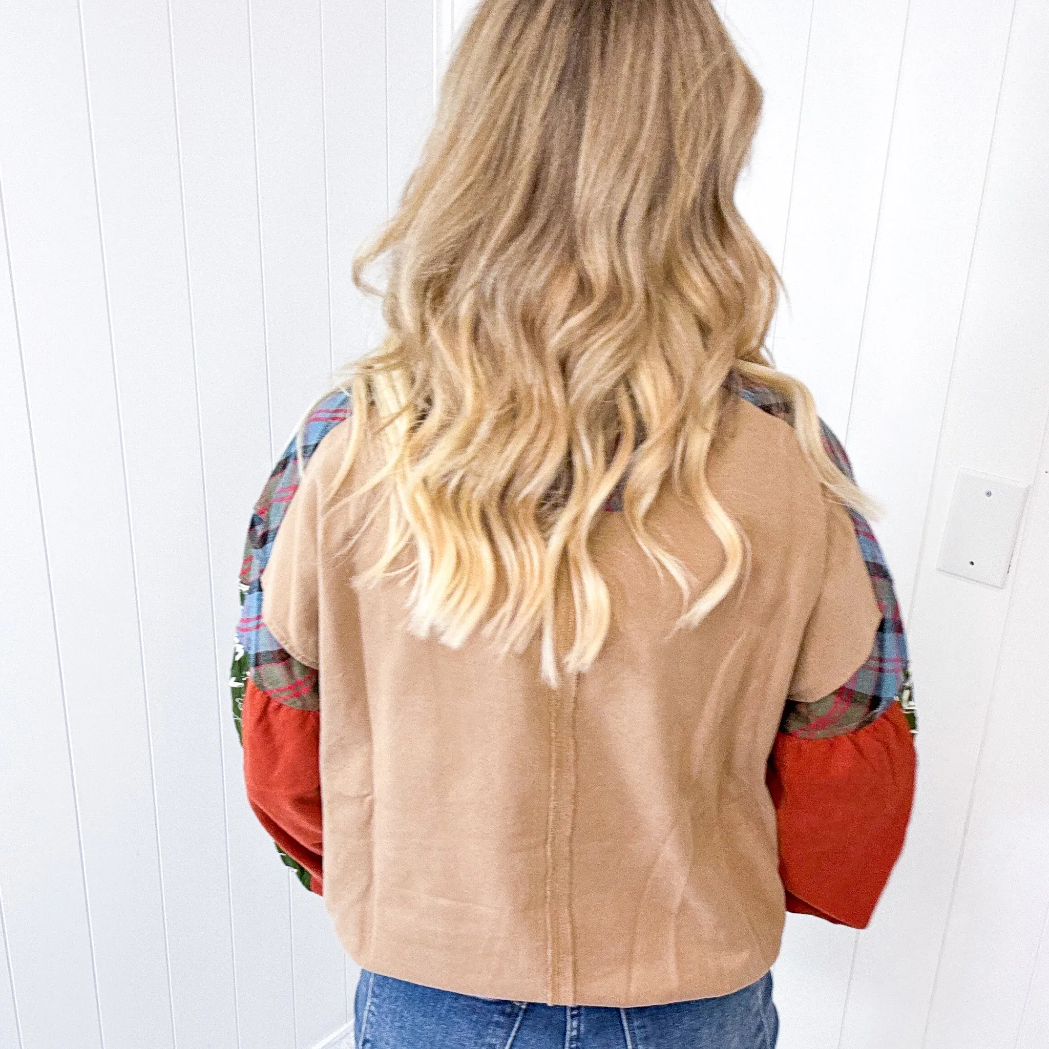 Patchwork Dreams Soft Washed Crew Neck Top In Mushroom