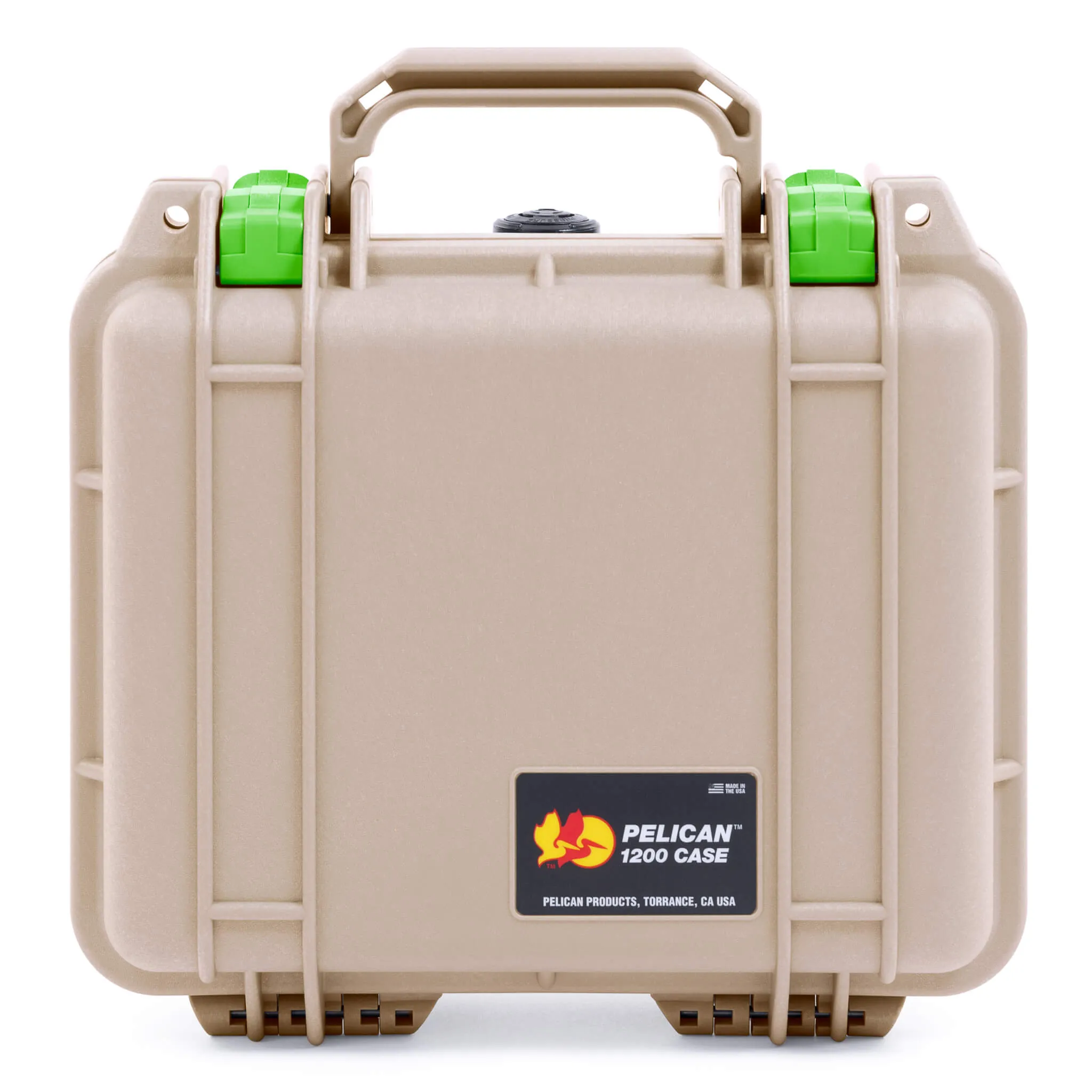 Pelican 1200 Case, Desert Tan with Lime Green Latches